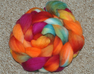 Hand painted Merino Top (100grams) "Summer Morning Fire in the Sky"