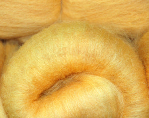 Hand carded Merino top dyed with Annatto and Soda Crystals